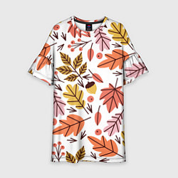Платье клеш для девочки Осенний паттерн - листья, цвет: 3D-принт