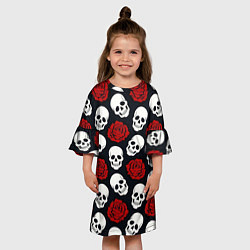 Платье клеш для девочки Весёлые черепки и розы, цвет: 3D-принт — фото 2