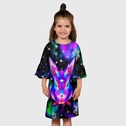 Платье клеш для девочки Неоновый кролик, цвет: 3D-принт — фото 2