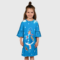 Платье клеш для девочки Снегурочка и снежинки, цвет: 3D-принт — фото 2