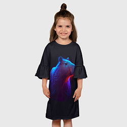 Платье клеш для девочки Неоновая капибара на чёрном фоне, цвет: 3D-принт — фото 2