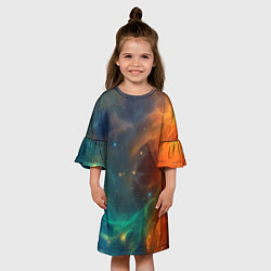 Платье клеш для девочки Столкновение двух космических галактик, цвет: 3D-принт — фото 2