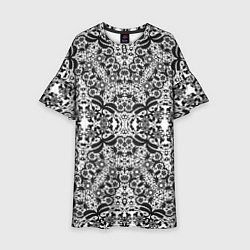 Платье клеш для девочки Черно-белый ажурный кружевной узор, цвет: 3D-принт