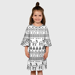 Платье клеш для девочки Черно-белый узор с оленями, цвет: 3D-принт — фото 2