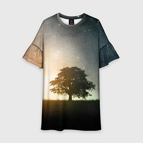Детское платье Раскидистое дерево на фоне звёздного неба / 3D-принт – фото 1