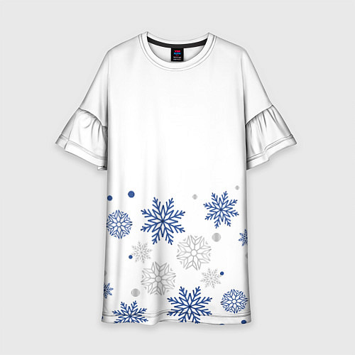 Детское платье Новогодние Снежинки - Белый / 3D-принт – фото 1