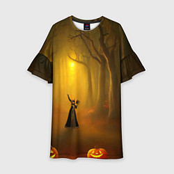 Платье клеш для девочки Ведьма в черном платье в заколдованном лесу с тыкв, цвет: 3D-принт