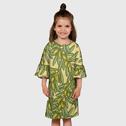Платье клеш для девочки Винтажные ветви оливок, цвет: 3D-принт — фото 2