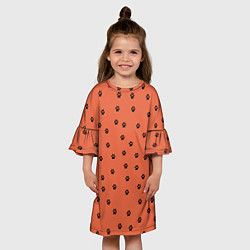 Платье клеш для девочки Лапки на рыжем, цвет: 3D-принт — фото 2