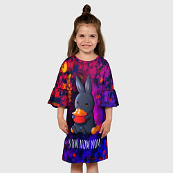 Платье клеш для девочки Кролик с мандаринами - Nom nom nom, цвет: 3D-принт — фото 2