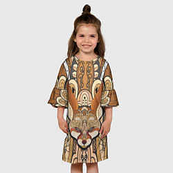 Платье клеш для девочки Голова лисы в узорах, цвет: 3D-принт — фото 2