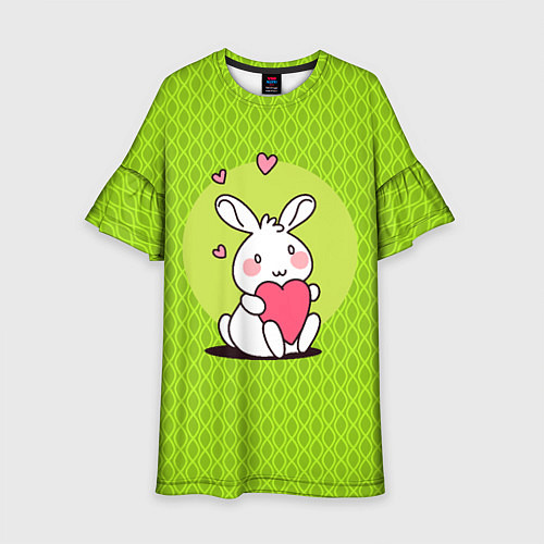 Детское платье Милый зайка на зеленом фоне / 3D-принт – фото 1