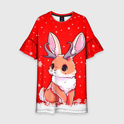 Платье клеш для девочки Кролик олень - кролик с рожками, цвет: 3D-принт