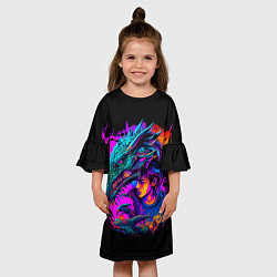 Платье клеш для девочки Дракон и девушка - поп арт, цвет: 3D-принт — фото 2
