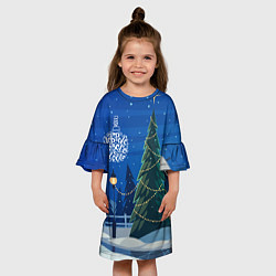 Платье клеш для девочки Доброго нового года - праздничная елка, цвет: 3D-принт — фото 2