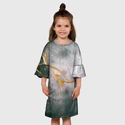 Платье клеш для девочки Абстрактный серый туман и золотая краска, цвет: 3D-принт — фото 2