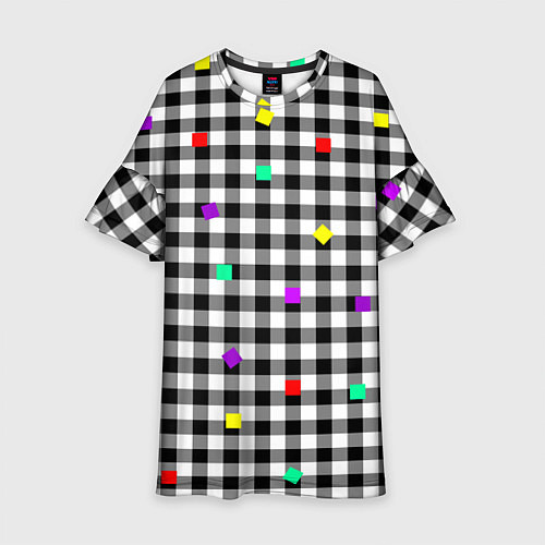 Детское платье Черно-белая клетка с цветными квадратами / 3D-принт – фото 1
