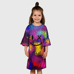 Платье клеш для девочки Смайлик с брызгами краски, цвет: 3D-принт — фото 2