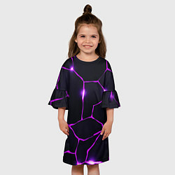 Платье клеш для девочки Фиолетовые неоновые трещины, цвет: 3D-принт — фото 2