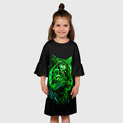 Платье клеш для девочки Нейросеть: неоновый зелёный тигр, цвет: 3D-принт — фото 2