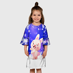 Платье клеш для девочки Заяц и снежинки, цвет: 3D-принт — фото 2