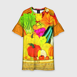 Платье клеш для девочки Плетеная корзина, полная фруктов и овощей, цвет: 3D-принт