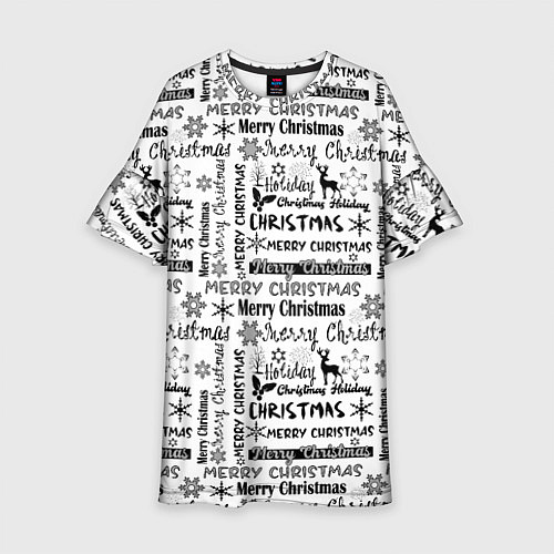 Детское платье Черно белый рождественский текстовый узор / 3D-принт – фото 1