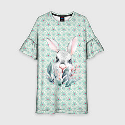 Платье клеш для девочки Кролик в цветах, цвет: 3D-принт