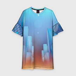 Платье клеш для девочки Виртуальный город, цвет: 3D-принт