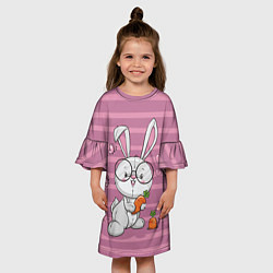 Платье клеш для девочки Зайка в очках с морковкой, цвет: 3D-принт — фото 2