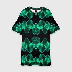 Платье клеш для девочки Зелёные абстрактные полосы фракталов, цвет: 3D-принт