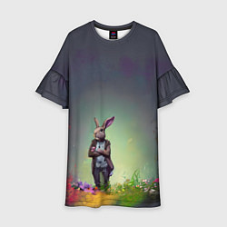 Платье клеш для девочки Кролик на стиле, цвет: 3D-принт