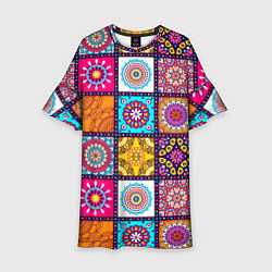Платье клеш для девочки Пэчворк - мандалы, цвет: 3D-принт