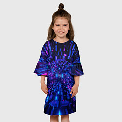 Платье клеш для девочки Киберпанк синий неоновый тоннель, цвет: 3D-принт — фото 2
