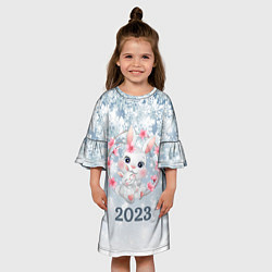 Платье клеш для девочки Зайка в венке 2023, цвет: 3D-принт — фото 2
