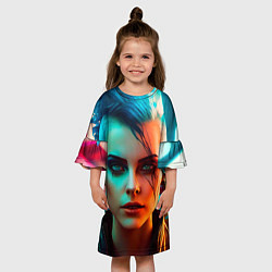 Платье клеш для девочки Нейросеть - девушка в стиле киберпанк, цвет: 3D-принт — фото 2