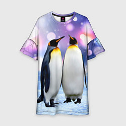 Платье клеш для девочки Пингвины на снегу, цвет: 3D-принт