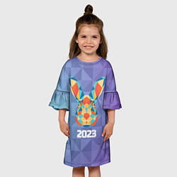 Платье клеш для девочки Кролик из мозаики 2023, цвет: 3D-принт — фото 2
