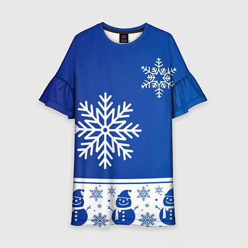 Детское платье Снеговики в снежинках синие / 3D-принт – фото 1