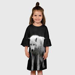 Платье клеш для девочки Белый волк на темном фоне, цвет: 3D-принт — фото 2