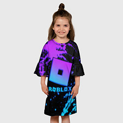 Платье клеш для девочки Roblox logo neon gradient, цвет: 3D-принт — фото 2