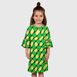 Платье клеш для девочки Жёлто-зелёная плетёнка - оптическая иллюзия, цвет: 3D-принт — фото 2