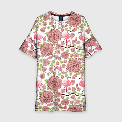 Детское платье Фламинго и лотосы / 3D-принт – фото 1