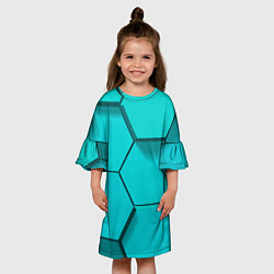 Платье клеш для девочки Большие бирюзовые соты, цвет: 3D-принт — фото 2