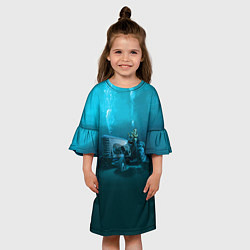 Платье клеш для девочки Аквалангист-тракторист на дне океана, цвет: 3D-принт — фото 2