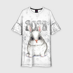 Детское платье Белый кролик и снежинки 2023
