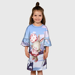 Платье клеш для девочки Зайка с воздушным шариком, цвет: 3D-принт — фото 2