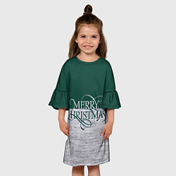 Платье клеш для девочки Merry Christmas зелёный, цвет: 3D-принт — фото 2