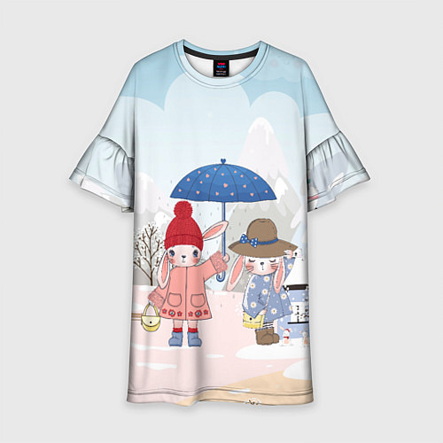 Детское платье Зайчики под зонтом / 3D-принт – фото 1