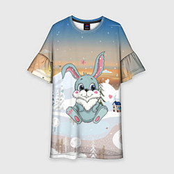 Платье клеш для девочки Зайчишка и сердечки, цвет: 3D-принт